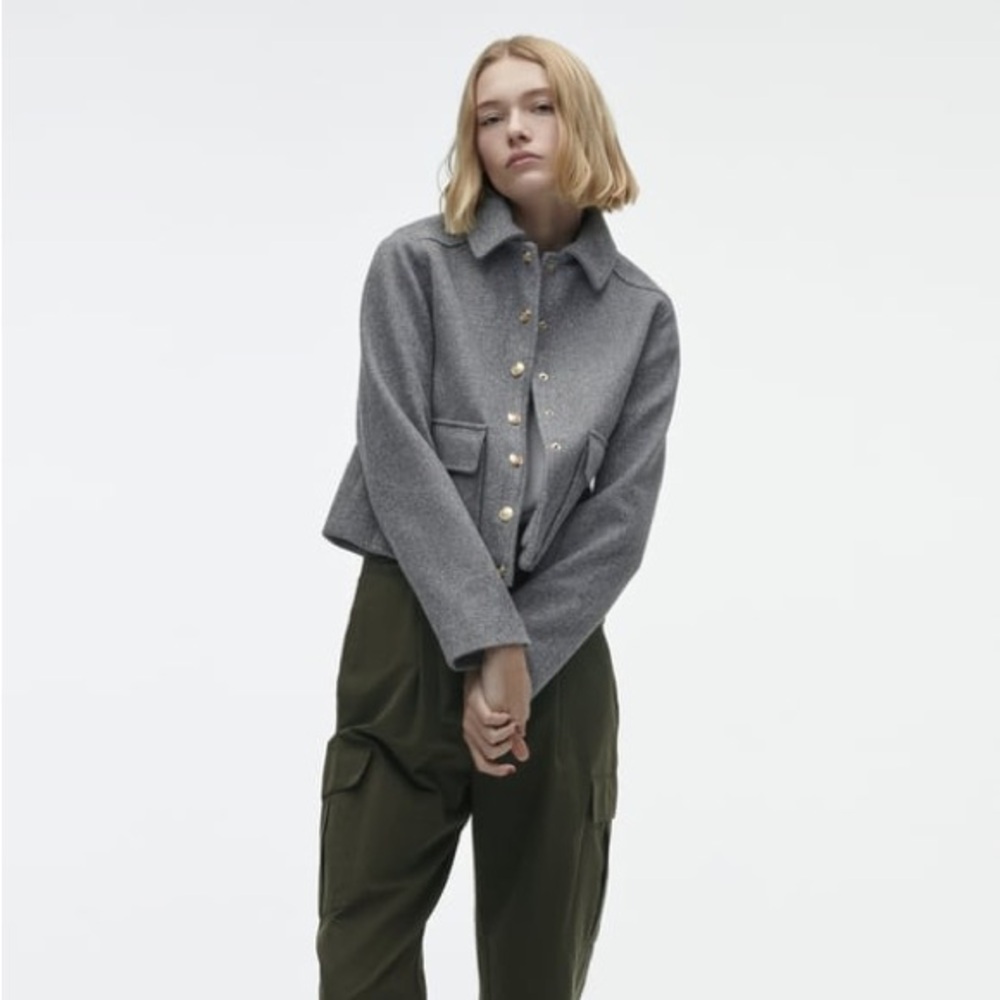 ZARA Gold Button Soft Touch Jacket Gray Size Medium